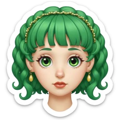 green curly  haired with hair bangs big head accessory big nose mid size ear old piercing  sticker