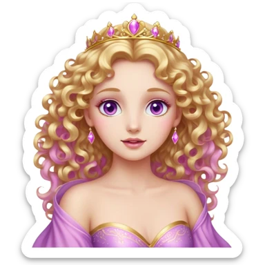 Cinematic Stunning Aurora Portrait Emoji, Ethereal in her flowing pink gown, golden curls shimmering, soft violet eyes filled with serenity, an enchanting glow surrounding her, capturing the beauty of a princess lost in a dream! sticker
