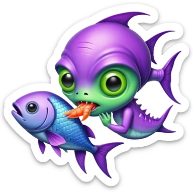 a purple alien plant that's eating a fish sticker