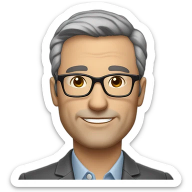  50-year-old real estate agent with very short short dark brown hair, slightly graying, handsome, heavily shaved and glassest sticker
