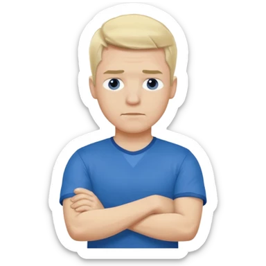 Pale blond man in blue football t shirt crossed arms (he is cold) sticker