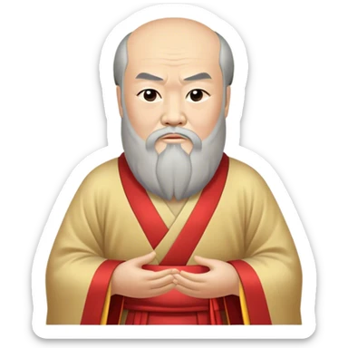 Cinematic Realistic Confucius Portrait Emoji, depicted as a wise ancient philosopher in traditional robes with a serene, contemplative expression, rendered with soft timeless textures and harmonious natural lighting that captures his enduring wisdom. sticker