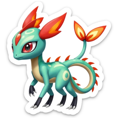 Splash-patterned emotional sparky sparky boom boom painful Meloetta-Guilmon-Salandit-Celebi-Pokémon-Fakémon-fusion-hybrid-creature sticker