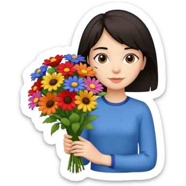 a pretty bratz fair girl with short black shaggy hair with a tall boy and flowers sticker