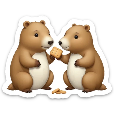small capybara and a snow bear eating biscuits with each other sticker