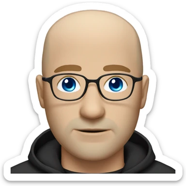 bald white man with blue eyes, stubble, glassses. black clothes sticker
