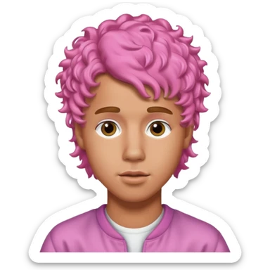justin bieber with pink curly hair sticker