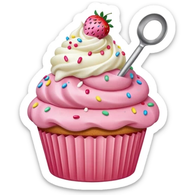 Strawberry cupcake with ice cream scoop shaped  frosting  sticker