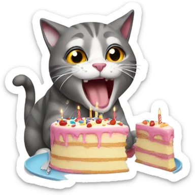 Cat eating birthday cake sticker