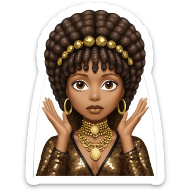Erykah Badu with dark brown hair, dark brown sequin outfit sticker