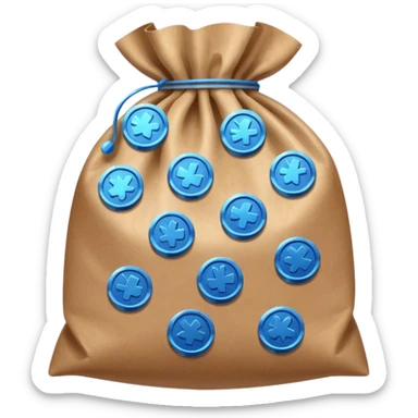 brown bag of blue coins sticker