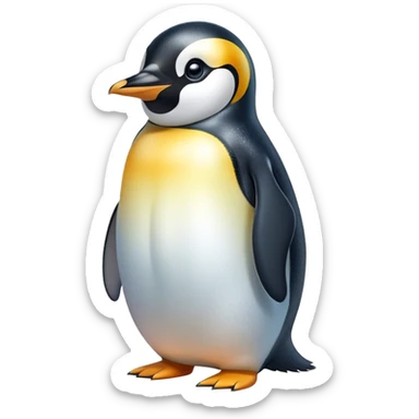 Cinematic Cute Emperor Penguin Portrait Emoji, Head tilted playfully and inquisitively, with glossy, pristine plumage accented by a bright beak and round, sparkling eyes filled with curiosity, Simplified yet irresistibly adorable features, highly detailed, glowing with a warm, friendly icy glow, high shine, affectionate and lively, stylized with a touch of whimsical charm, bright and endearing, soft glowing outline, capturing the essence of a mischievous yet loving penguin that feels like it could slide out of the screen into your arms! sticker