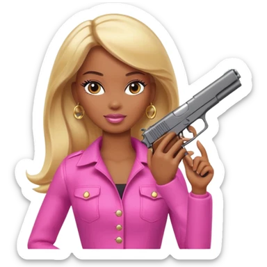 Brown skin blonde hair barbie with gun sticker