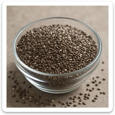 chia seeds, photorealistic, chia seeds in a transparent bowl sticker