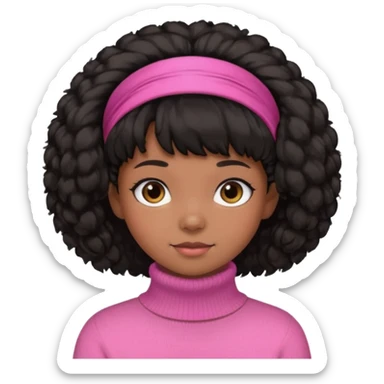 black fluffy haired girl with pink turtleneck sweater and hair band sticker