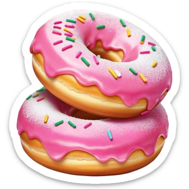 Cinematic fluffy donuts, perfectly golden and dusted with powdered sugar, vibrant icing with sprinkles, stacked in a playful arrangement, soft glowing highlights, warm and inviting. sticker