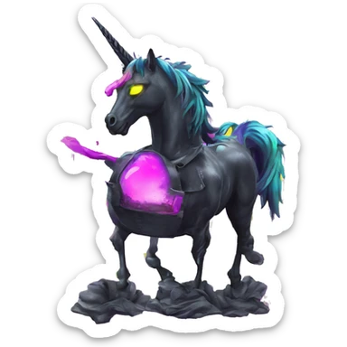 .Zombie_ Vaporwave black holographic oilslick zombie unicorn yellow caution tape graffiti Pegasus  sticker
