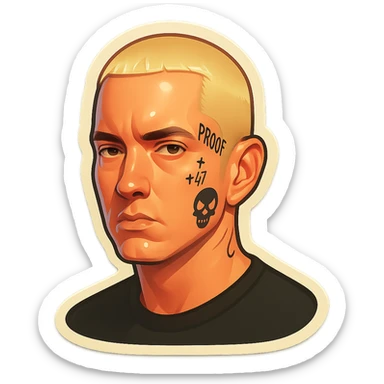 Eminem stylized sticker, graphic and minimal, focus on hair and face tattoos sticker
