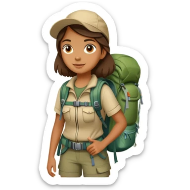 Girl with hiking backpack and camping gear in forest, Melissa Backwoods sticker