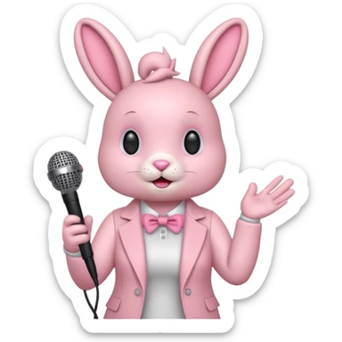 pink bunnie singing , holding mic sticker