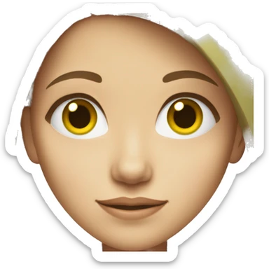 young woman with light skin and light brown hair and green eyes wearing a purple shirt  sticker