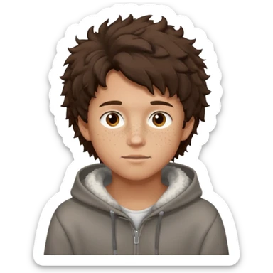 hoodie brunette fluffly hair boy with freckles and brown eyes handsome sticker