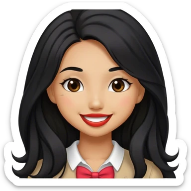 Tan girl with black long hair classy kisses smiles and cute outfit sticker