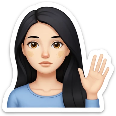 woman with acne-prone skin, long black hair and natural makeup sticker