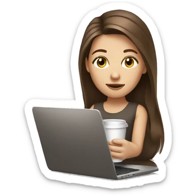 Brown hair white girl with laptop and coffee  sticker