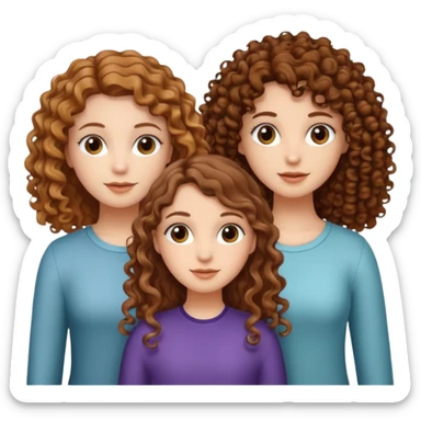 Three white girls, all of off this with brown hair but one whit straight one whit curly and one whit very curly sticker