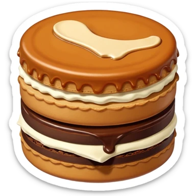 alfajor típico relleno de dulce de leche y cubierto de chocolate, mordido sticker