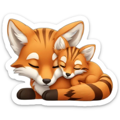 fox cub cuddles with tiger cub sticker