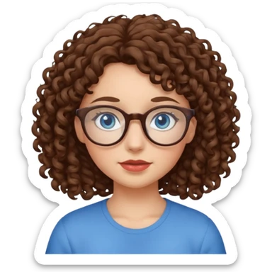 Girl with curly brown hair, blue eyes, and glasses  sticker