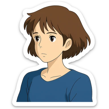 woman with short brown hair in ghibli style sticker