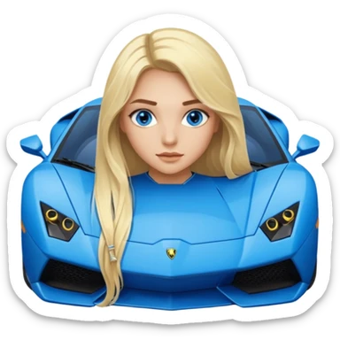Blauer Lamborghini mit einem Mädchen mit sehr lamgem blonden Haaren und latina make up und blauen Himmel Augen sticker