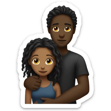 Brown girl with wavy hair hugging black boy who has dreads  sticker