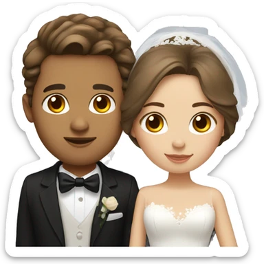 Bride and groom with brown hair, brown eyes, and light skin sticker