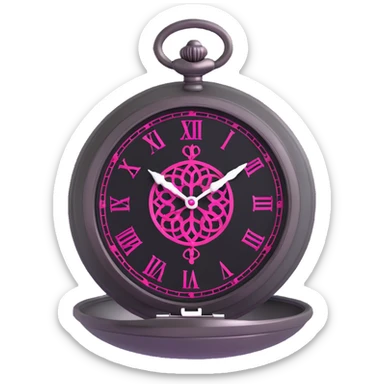 minimal 3D gothic pocket watch with pink accent, simple and mysterious sticker