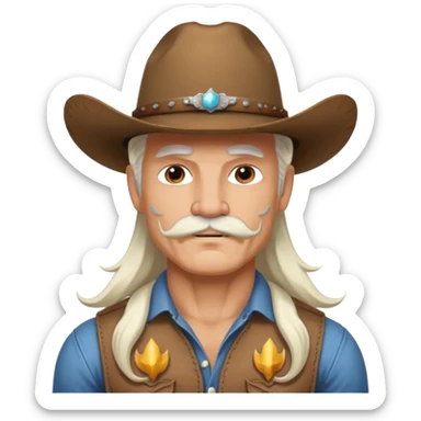 muscular tattooed and mustached cowboy long white hair  sticker