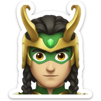 Loki with his golden horned helmet, looking serious sticker
