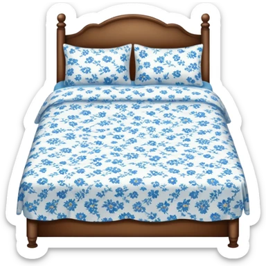 vintage bed with white & blue floral sheets sticker