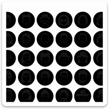 Redesign memoji into black matte monochrome avatars, leaving only the silhouettes of the sculptures. White Background sticker