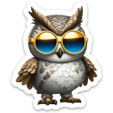 Cartoony chubby horned owl with sunglasses and disco suit on sticker