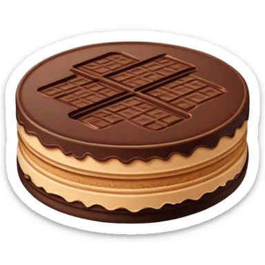 round chocolate wafer covered in chocolate with peanut butter cream filling sticker