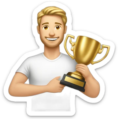 the white European man Celebrating, Raising a gold trophy in your hands sticker