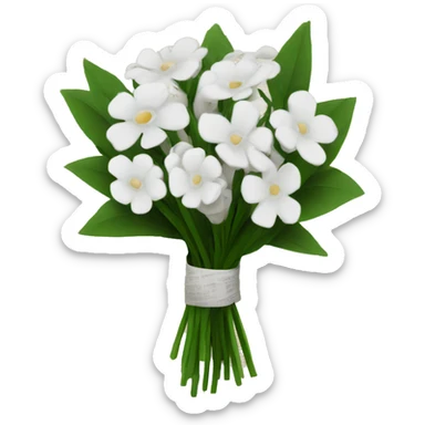 A bouquet of white flowers wrapped in newspaper sticker