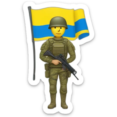 Soldier with Ukrainian flag sticker