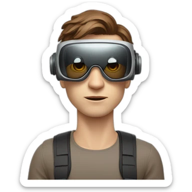 A male with a pale skin tone and brown hair posed sideways like NFT bored apes. He's wearing virtual reality glasses. sticker