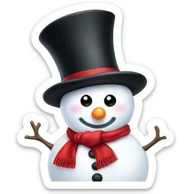 cute white snowman with a red scarf and a black top hat sticker