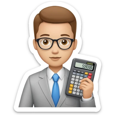 accountant, professional appearance, holding a calculator sticker